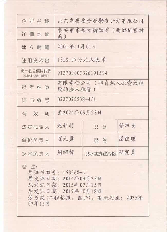 工程地質(zhì)綜合甲級/山東省魯岳資源勘查開發(fā)有限公司！(圖2)